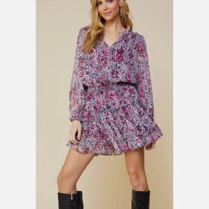 SKIES ARE BLUE ANEMONE PRINT RUFFLED MINI DRESS XS NWT